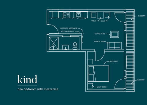 Floor plan for 1 bed, 1 bath, 513 sqft